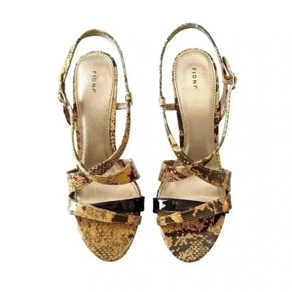 Fioni Strappy High Heel Sandals Snakeskin Tan Brown Faux Leather Size 7.5 - Picture 3 of 14